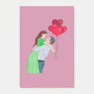 Bloco De Notas Casal Hugging Enquanto Segurava Balões Em Forma D