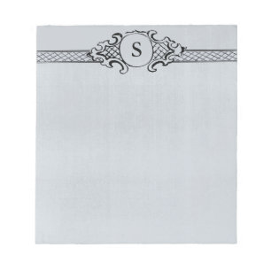 Bloco De Notas Casamento azul cinzento do monograma antigo do