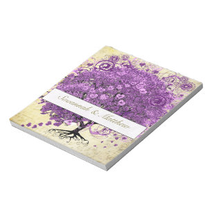 Bloco De Notas Casamento com folhas de folhas de coração roxo rad