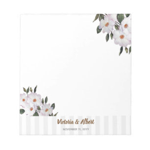 Bloco De Notas Casamento de Arte Floral com Rosas Rosa Watercolor