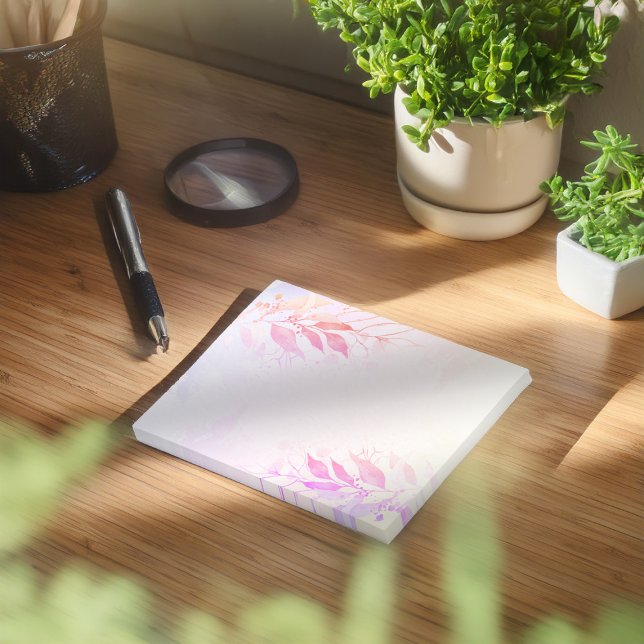 Bloco De Notas Casamento de Folhas de Aguarela Rosa Magenta Flore (Criador carregado)