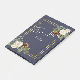 Bloco De Notas Casamento de Inverno Rosas Brancas Pó de Ouro Azul