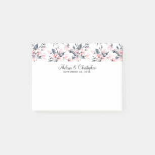 Bloco De Notas Casamento de Padrão Flor de Aquarela Rosa e Cinza