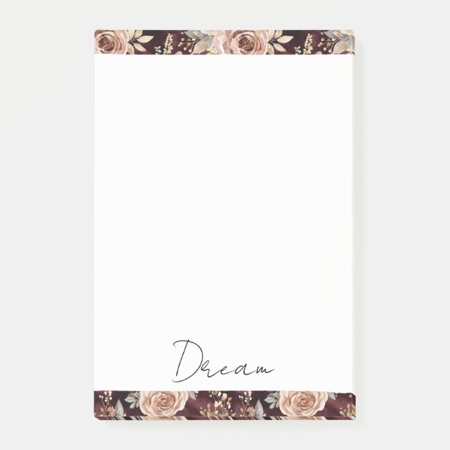 Bloco De Notas Casamento Floral Bege Vermelho Borgonha (Frente)