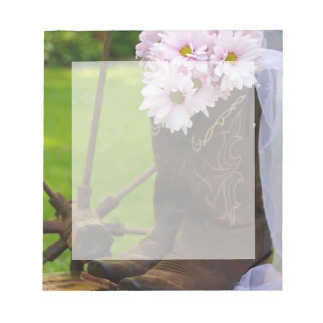 Bloco De Notas Casamento Rustic Pink Daisies e Cowboy Boots (Frente)
