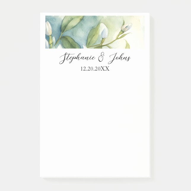 Bloco De Notas Casamento Rústico Elegante com Flores Brancas e Fo (Frente)