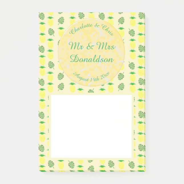 Bloco De Notas Casamento Tropical de Verão, Abacaxi e Folhas de P (Frente)
