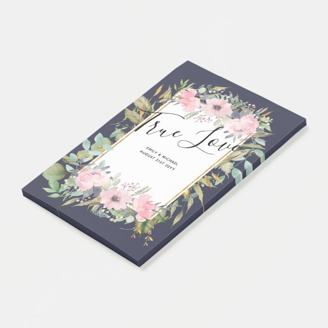 Bloco De Notas Casamento verde-senso-verdejante cor-de-rosa (Inclinado)