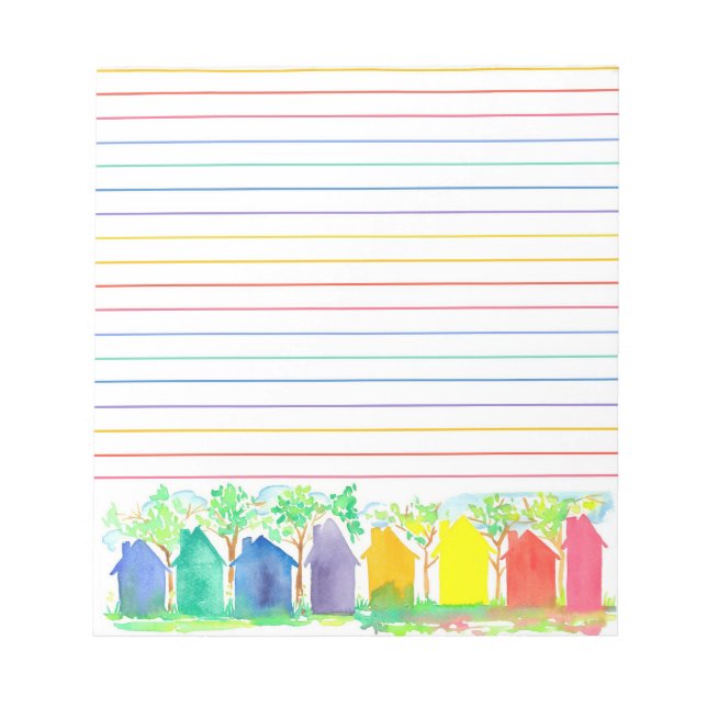Bloco De Notas Casas de Algodão Arco-Íris Aquarela Vinculadas (Frente)