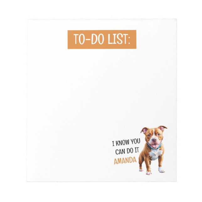 Bloco De Notas Castanho Engraçado Pit Tbull To Do List (Frente)