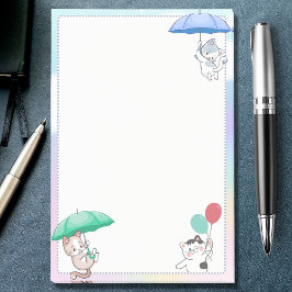 Bloco De Notas Cat Holding Umbrella e Balão voando no céu