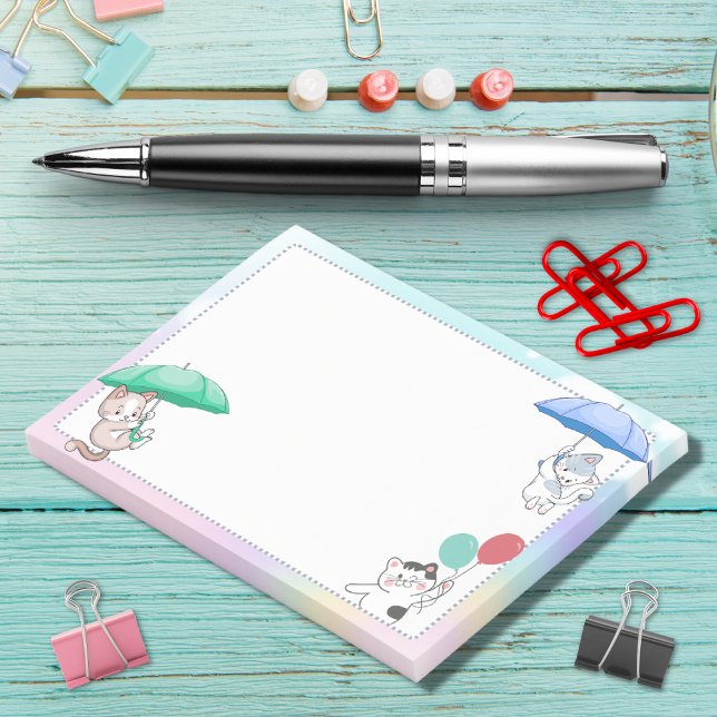 Bloco De Notas Cat Holding Umbrella e Balão voando no céu (Criador carregado)