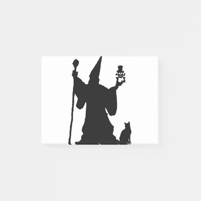 Bloco De Notas Cat Magic Silhouette Skull Sorcerer Staff Wizard. (Frente)