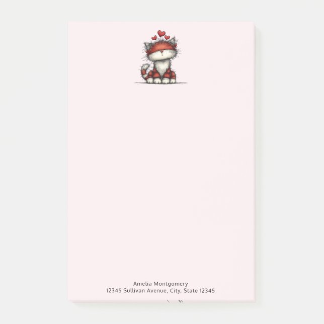 Bloco De Notas Cat with Red Love Hearts Cute and Funny (Frente)