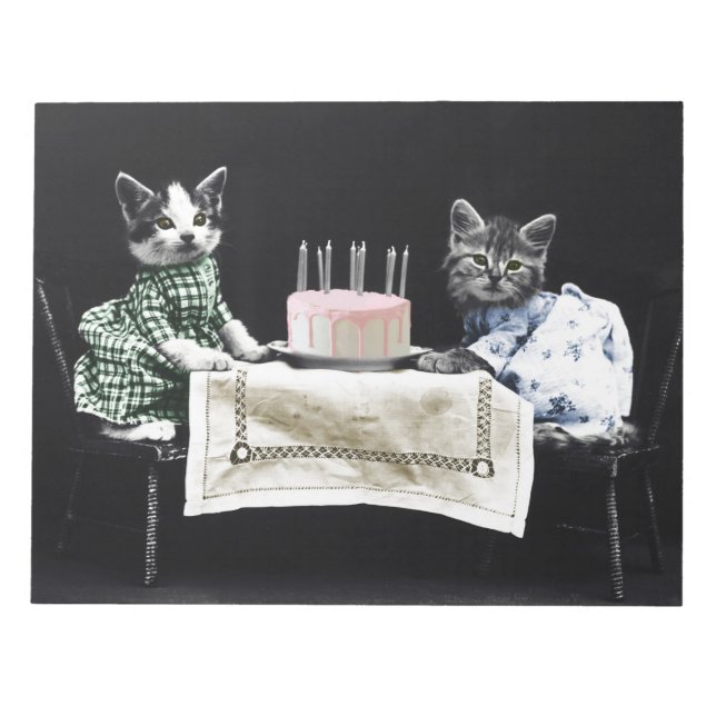 Bloco De Notas Cats celebrating a birthday with cake and candles (Frente)