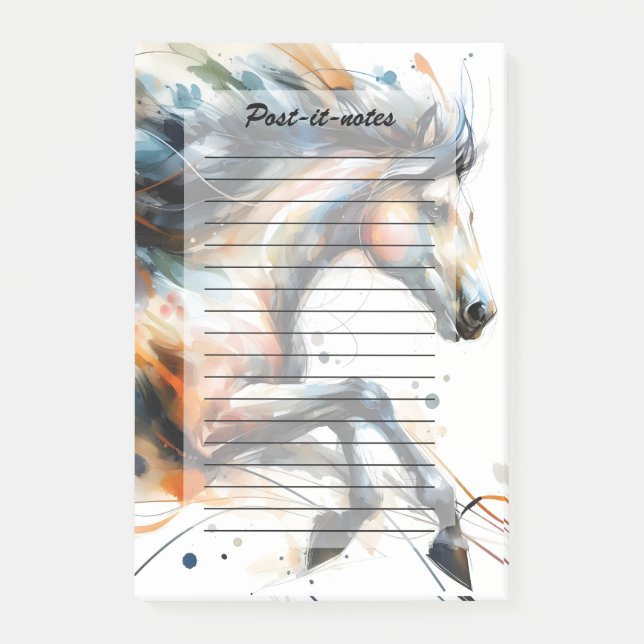 Bloco De Notas Cavalo a Correr em Aquarela Abstrata (Frente)