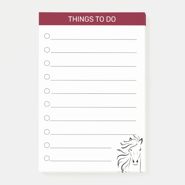 Bloco De Notas Cavalo artístico moderno em burgundy e branco (Frente)