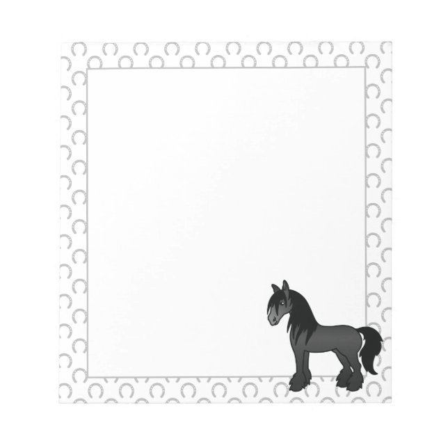Bloco De Notas Cavalo de desenho animado Black Gypsy Vanner Clyde (Frente)