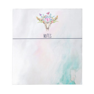 Bloco De Notas Caveira Animal Boho com Borboletas e Flores