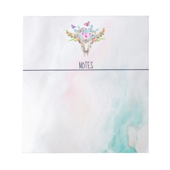 Bloco De Notas Caveira Animal Boho com Borboletas e Flores (Frente)