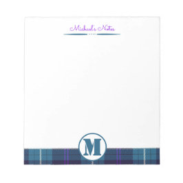Bloco De Notas Celadon Azul-Azul Escuro Xadrez Tartã Monogramado
