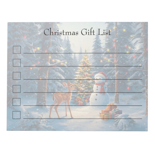 Bloco De Notas Cena da Árvore de Natal Fofo Deer Fawn Snowman (Frente)