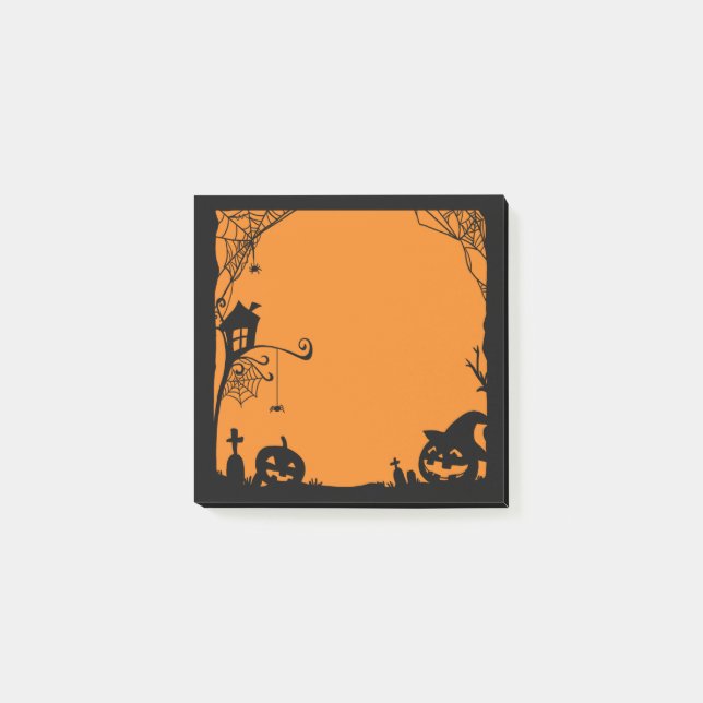 Bloco De Notas Cena de Halloween - Laranja Preto (Frente)