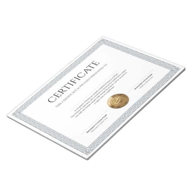 Bloco De Notas Certificado de Diploma Clássico Elegante com selo  (Inclinado)