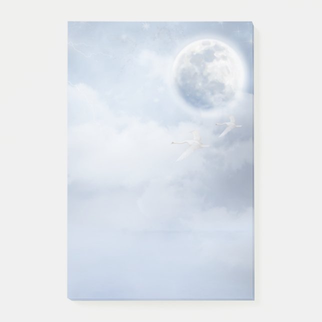 Bloco De Notas Céu Azul Mágico com Cisnes Voadoras (Frente)