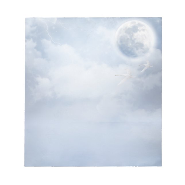 Bloco De Notas Céu Azul Mágico com Cisnes Voadoras (Frente)