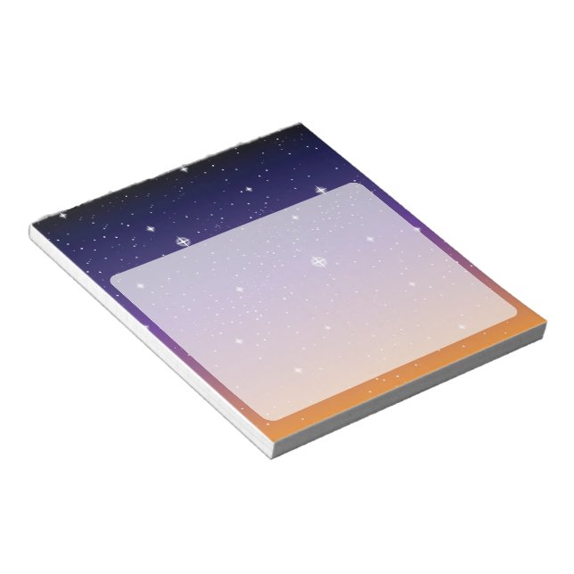 Bloco De Notas Céu roxo e dourado do pôr do sol estrelado (Inclinado)