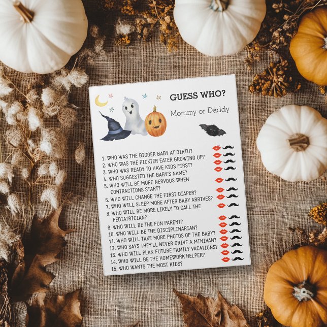 Bloco De Notas Chá de Bebê Halloween Adivinhação do Fantasma Quem (Criador carregado)