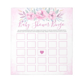 Bloco De Notas Chá de fraldas Bingo Blush Pink Flowcolor Watercol