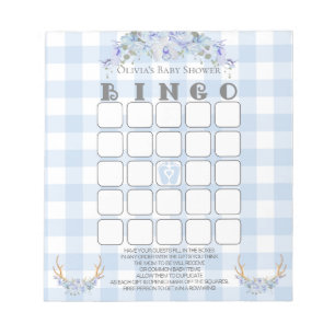 Bloco De Notas Chá de fraldas Bingo BOHO Baby Blue Gingham
