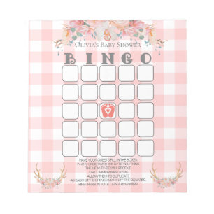 Bloco De Notas Chá de fraldas Bingo BOHO Baby Coral Gingham