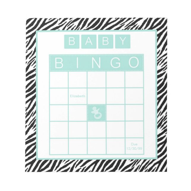 Bloco De Notas Chá de fraldas Bingo Chic Mint Zebra (Frente)