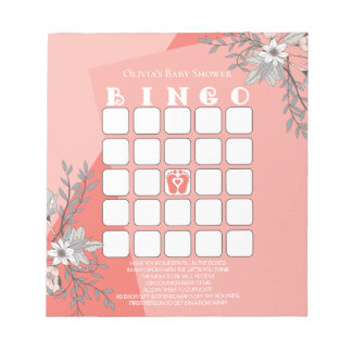 Bloco De Notas Chá de fraldas Bingo Coral Geométrico
