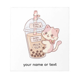 Bloco De Notas Chá de Leite com Bolhas Abraçando Gato Kawaii | Ch