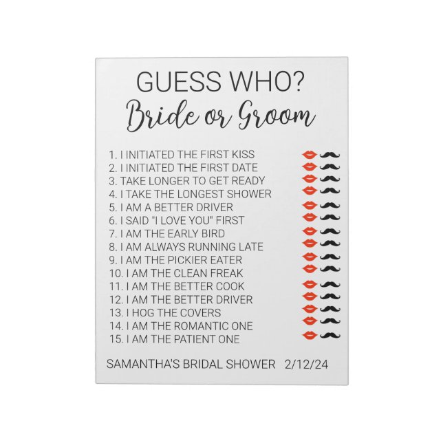 Bloco De Notas Chá de Noiva Adivinhe Quem (Invertido)