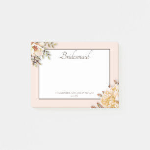 Bloco De Notas Champagne Marfim Rosa Floral Damas de Honra