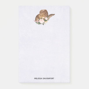 Bloco De Notas Chapéu de Cowgirl Marrom com Flores Rosas