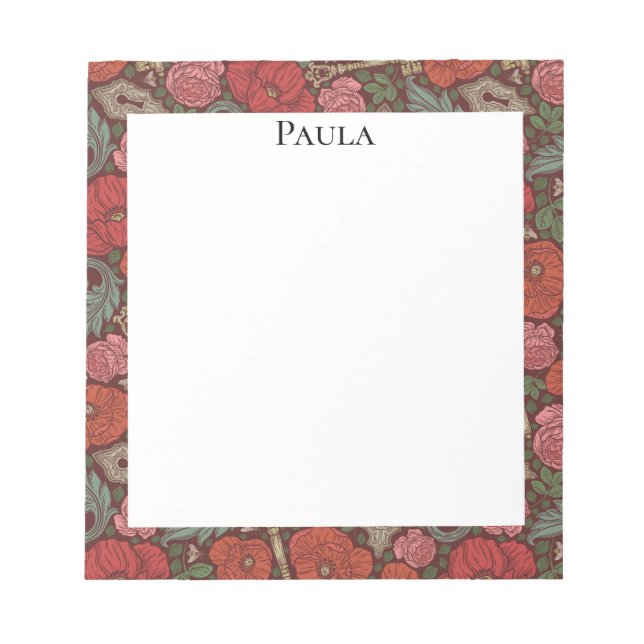 Bloco De Notas Chave Velha Steampunk Vitoriana Papoulas Vermelhas (Frente)