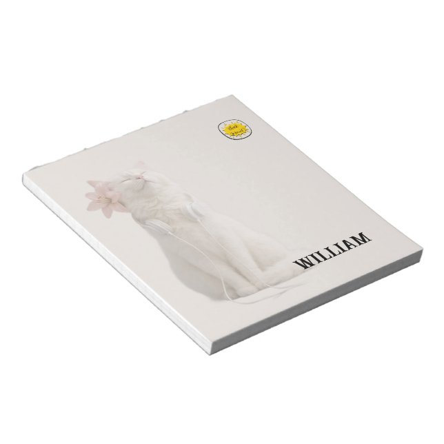 Bloco De Notas CHECK MEO White Cat with Headphones – Personalized (Inclinado)