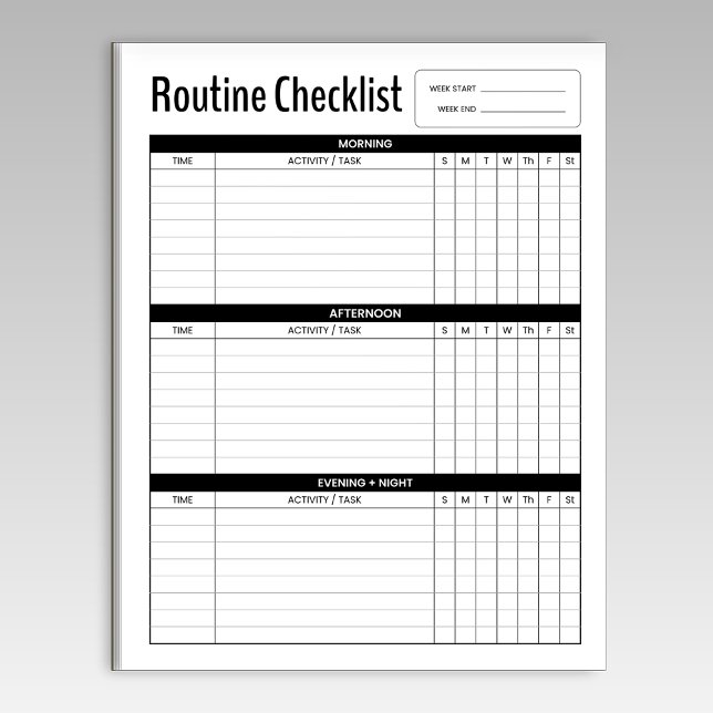Bloco De Notas Checklist para a rotina da manhã semanal (Criador carregado)