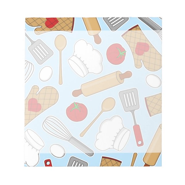 Bloco De Notas Chef Gelado/Padrão de Amor Cook Azul (Frente)
