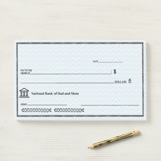 Bloco De Notas Cheque em Branco Falso Engraçado Personalizável  (Na mesa)