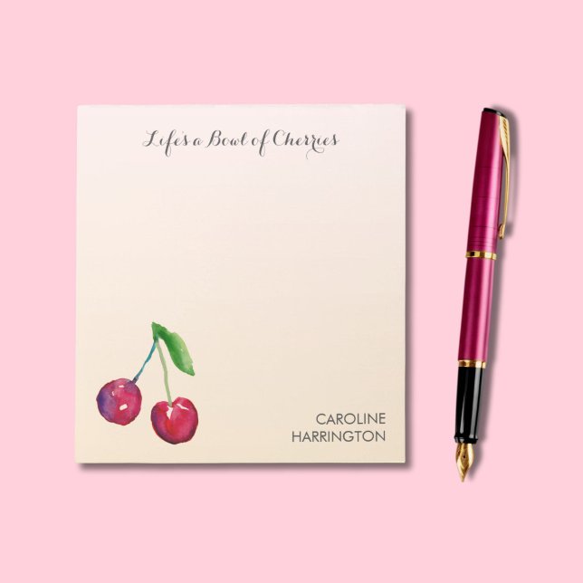 Bloco De Notas Cherries desenhados à mão - Coquete Inspiracional  (Unique, hand-drawn red cherries lend romance and elegance to your notes and correspondence!)