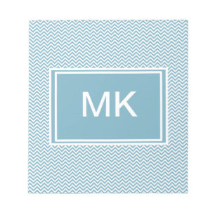 Bloco De Notas Chevron azul com monograma