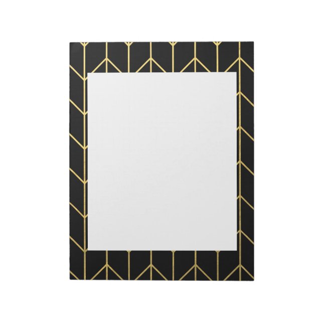 Bloco De Notas Chevron Dourado em Chic Moderno de Fundo Preto (Invertido)