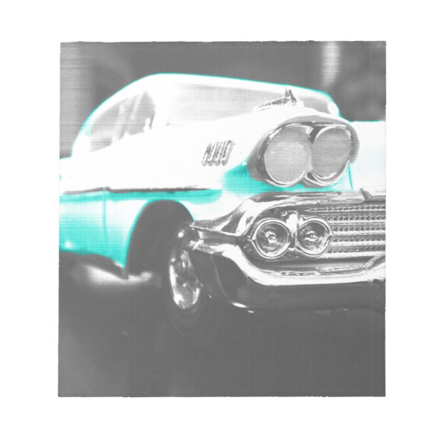 Bloco De Notas Chevy impala, carro clássico azul brilhante 1958 (Frente)
